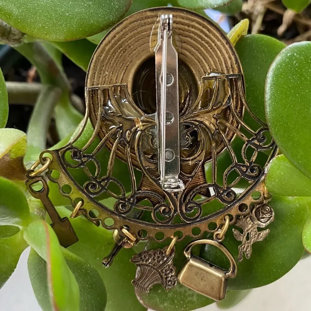 VINTAGE gardening tools brooch